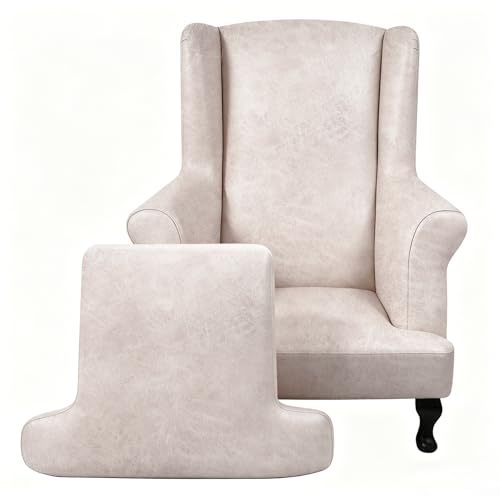 ANARACHON Leather Look Wingback Chair Covers, 2-Piece Wing Chair slipcover,Stretch Wing Back Armchair Slipcovers with Elastic Bottom, Soft Spandex Furniture Protector for Living Room (Beige) - color: Beige