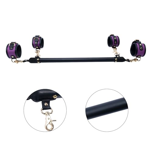 Wooden PU Spreader Bar with 4pcs PU Adjustable Straps,Workout Bar for Home Gym Training Bar,Portable Detachable Pilates Kit - style: Black+PU Purple Kit