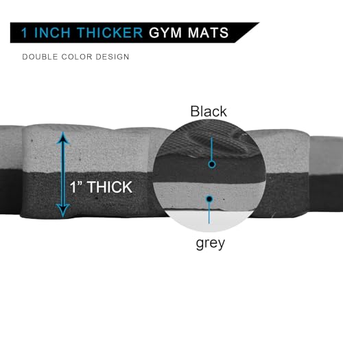 1 in Thick 48 Sq Ft EVA Foam Exercise Gym Mats 12 Pcs - Interlocking Puzzle Floor Tiles for Home Gym Heavy Workout Equipment Flooring - 24 x 24in Tile, Black & Gray