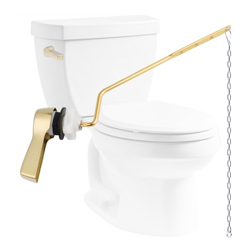 Hibbent Universal Metal Side Mount Toilet Handle Replacement Kit, Brass Toilet Flush Tank Lever with Stainless Steel Flapper Chains for Most Toilets, Shiny Gold - color: Polished Brass, style: Side Mount