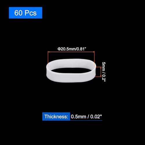 uxcell 60Pcs Silicone Rubber Bands, 5mm x 20.5mm Rubber Bands Rings Cable Ties Strong Elastic Bands Non-Slip for Cord Wrapping Bag Wraps, White - color: White, size: 5 x 20.5mm