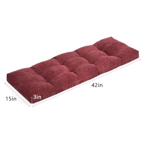 baibu 42 Inch Memory Foam Bench Cushion, Dual-Layer Patent Design Non-Slip Indoor Bench Cushion with Ties, 42x15x3Inch, Red - color: Red, size: 42x15x3 Inch (Pack of 1)
