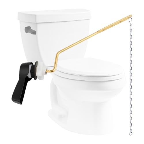 Hibbent Universal Metal Side Mount Toilet Handle Replacement Kit, Brass Toilet Flush Tank Lever with Stainless Steel Flapper Chains for Most Toilets, Matte Black Finish - color: Matte Black, style: Side Mount