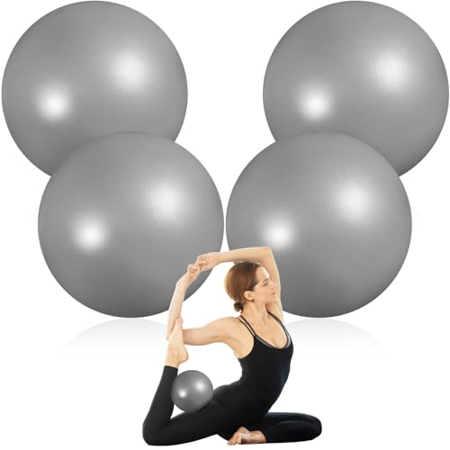 4 Pcs Small Exercise Pilates Ball Bulk 9 Inch Mini Yoga Balls Anti Burst and Slip for Stability, Fitness, Physical Therapy, Stretching & Core Workout at Home Gym Office Class - color: Solid Silver