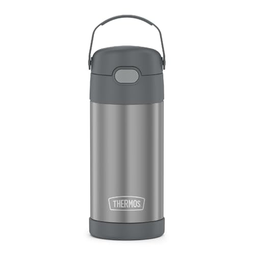 THERMOS FUNTAINER Water Bottle with Straw, 12oz, Grey | Kids Stainless Steel Insulated Water Bottle, Keeps Drinks Cold Longer for School & Play, BPA-Free - color: Gray, size: 12 Ounces