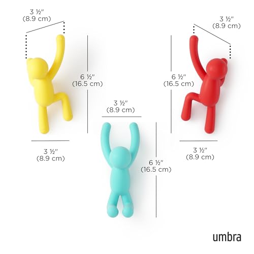 Umbra Buddy Wall Hooks – Decorative Wall Mounted Coat Hooks for Hanging Coats, Scarves, Bags, Purses, Backpacks, Towels and More, Set of 3, Red/Blue/Yellow - color: Red/Blue/Yellow