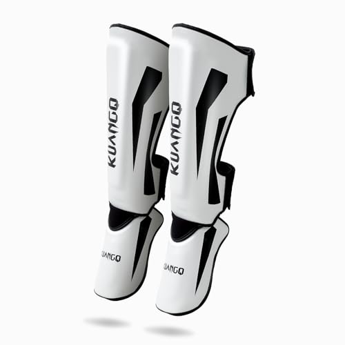 Muay Thai Shin Guards for MMA Sparring, Martial Arts,Kickboxing | Leg Instep Protection Pads, Kickboxing MMA Training, Sparring Gear, Professional MMA Equipment - color: Black-White, size: Medium