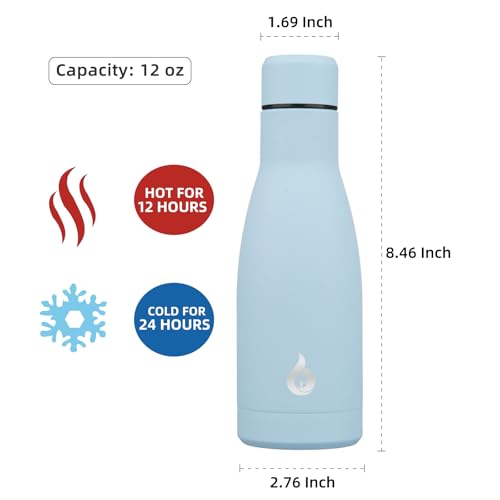BJPKPK Insulated Water Bottle 12oz Small Stainless Steel Water Bottles Reusable Metal Thermal Keep Cold and Hot,Sky Blue - color: Sky Blue, size: 12 Ounces