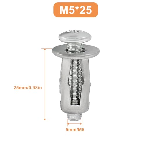 20 Pack M5*25 Hollow Wall Anchors, Heavy Duty Cavity Fixing Anchors, Secure Fixings for Thin Walls/Aluminium Cladding Sheet/Steel Pipe/Iron Sheet/Hollow Plastic Sheet(M5 x 1") - size: M5 x 1"