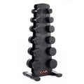 CAP Rubber Coated Hex Dumbbell Set with Storage Rack | 100–210 lb Options, Space-Saving Vertical Compact Storage for Home Gym Strength Training - size: 210 lb - Set - Black Rack, style: 12-Sided Chrome Handle