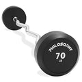 Philosophy Gym Rubber Fixed Barbell, Pre-Loaded Weight EZ Curl Bar for Strength Training & Weightlifting - style: 70 LB