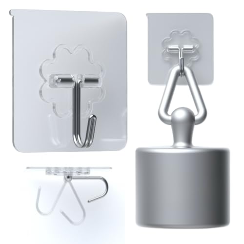 DDMY Adhesive Wall Hooks Heavy Duty 50LB Clear Hook 24 Pack for Hanging | Upgrade Sticky Hooks Hanging 50lb(Max) Transparent Reusable Waterproof No Drill for Kitchen Towel Bathroom Coat No Damage - color: Transparent, size: 24 Pieces