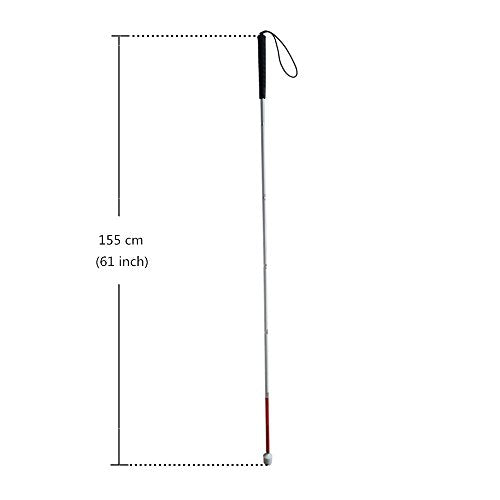 Aluminum Mobility Folding White Cane for Vision Impaired and Blind People (Folds Down 6 Sections) (155cm (61inch), Black Handle) - color: Black Handle, size: 61 Inch (Pack of 1)