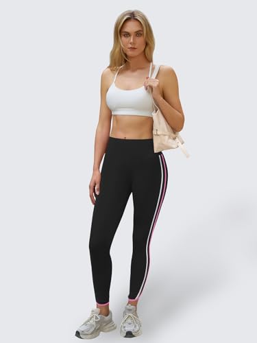 Aoysky Womens Buttery Soft Workout Leggings 25" Side Stripes High Waisted Full Length Yoga Leggings - color: Black, size: Small