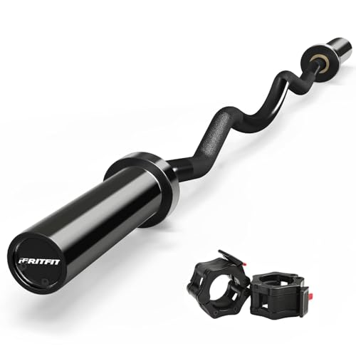 RitFit 2 Inch EZ Curl Bar with Weights, 350LBS Weight Capacity Olympic Curl Barbell for Bicep, Tricep and Weight Lifting Exercises - style: Black with collar
