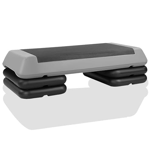 Gym Step Platform for Exercise at Home, Fitness Step for Home Workout, Adjustable Step Up Exercise Platform, Aerobic Stepper Step Platform with 4 Risers, Step Exercise Platform for Work Out - color: Black+Gery