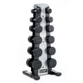 CAP Rubber Coated Hex Dumbbell Set with Storage Rack | 100–210 lb Options, Space-Saving Vertical Compact Storage for Home Gym Strength Training - size: 210 lb - Set - Silver Rack, style: 12-Sided Chrome Handle