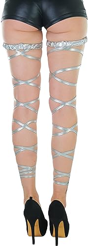 ToBeInStyle Women's Leg Wraps Ravewear Dancewear Elastic Straps Party Garter Music Festivals Costume Accessory Thigh High - color: Metallic Garter Wrap - Silver, size: One Size