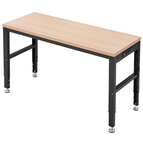 Antifir 60” Adjustable Workbench，Heavy Duty Wood Work Bench 2000 Lbs Load Capacity,Work Table with Power Outlet for Garage, Workshop, Office, Home - size: 60x24" With Socket