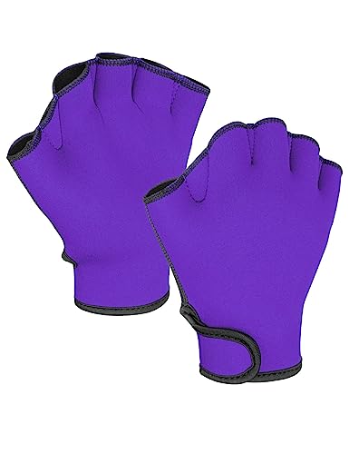 FitsT4 Sports Aqua Gloves Webbed Paddle Swim Gloves Fitness Water Aerobics - color: Purple, size: Small