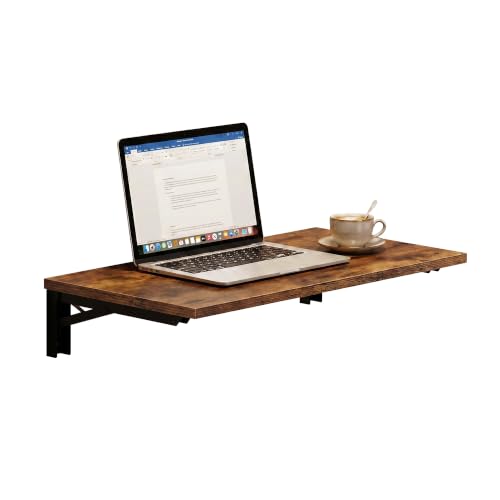 Need Wall Mounted Folding Table, 30x20 Inch Fold Down Wall Mount Desk Heavy Duty Small Folding Wall Table for Laundry, Home Office, Small Apartments, Rustic Brown & Black Frame - color: Rustic Brown Desktop & Black Shelf Brackets, size: L30" * W20"