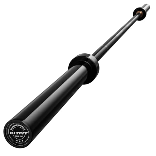 RitFit Elite 7ft Olympic Barbell, Robust 45lb Barbell for Weightlifting and Powerlifting, Superior Olympic Bar with Exceptional 500lbs Load Capacity, Weight Bar for 2” Standard Plates - color: Black, size: 7 ft 500 lb 45 lb without Collar