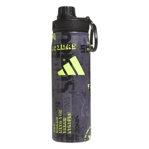 adidas Stainless Steel Metal Water Bottle 20 oz (600 mL) Screw Cap - color: Upscaled Mix-black/Lucid Lemon Yellow