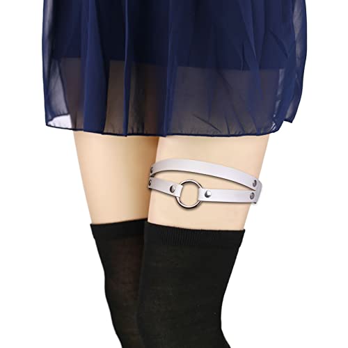 Adjustable O-ring Leg Garter, Elastic Thigh Garters Belt for Women, 1 Pair - color: White
