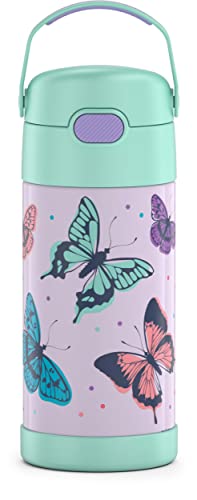 THERMOS FUNTAINER Water Bottle with Straw, 12oz, Butterfly Frenzy | Kids Stainless Steel Insulated Water Bottle, Keeps Drinks Cold Longer for School & Play, BPA-Free - color: Butterfly Frenzy, size: 12 Ounces