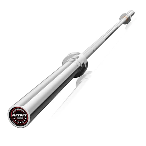 RitFit Elite 7ft Olympic Barbell, Robust 45lb Barbell for Weightlifting and Powerlifting, Superior Olympic Bar with Exceptional 500lbs Load Capacity, Weight Bar for 2” Standard Plates - color: Silver, size: 7 ft 1200 lb 45 lb without Collar