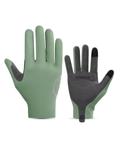 INBIKE Breathable Bike Gloves for Men Women, Full Finger Pad Cycling Gloves, Touchscreen Reflective Mountain Biking Bicycle - color: Green, size: X-Large (Hand Circumference 8-8.5inch)