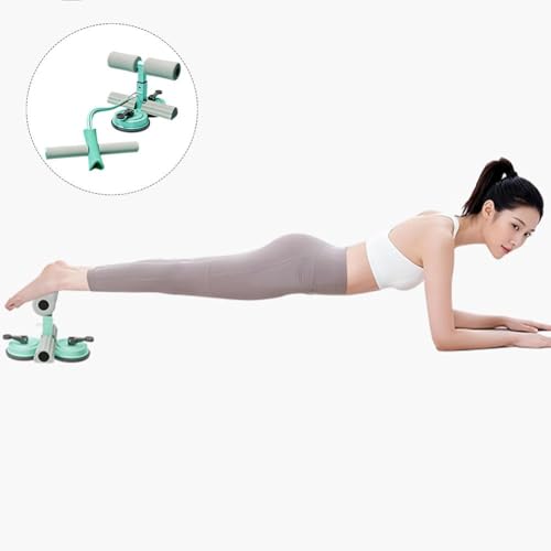 Sit Up Bar with Dual Suction Cups, 3-Level Adjustable Height Ab Workout Equipment for Home Gym, Double-Layer NBR Foam Pad for Foot Holder, Portable Core Strength Trainer for Men Women - color: Blue