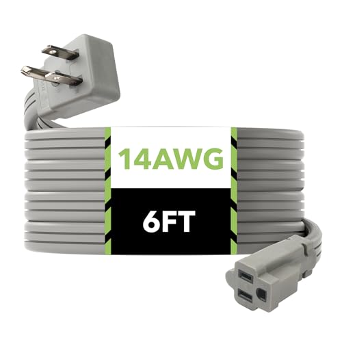 BN-LINK 6ft Air Conditioner Extension Cord, 14 Gauge Heavy Duty Power Cord, Gray, 3 Prong Grounded Flat Plug, 15 Amps, for Indoor Air Conditioner, Refrigerator and All Major Appliances - color: Gray, size: 6FT