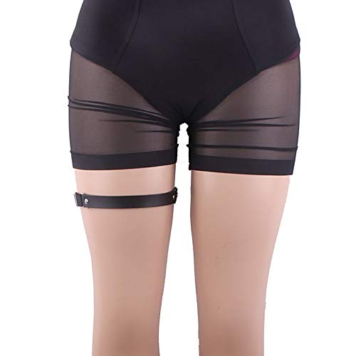 Adjustable Elastice 2 Rows Leather Leg Harness Garter Belt Punk Gothic Thigh Ring Garter - color: Black With Chain