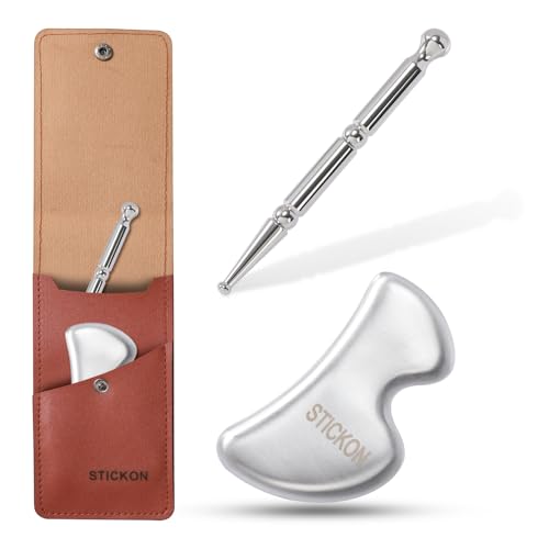 STICKON 2 in 1 Gua Sha Facial Tools Massage Scraper, Stainless Steel Acupuncture Pen Trigger Point Massage Tool Relief Pain for Full Body Acupressure Pen(STICKON-58) - style: STICKON-58 Shape