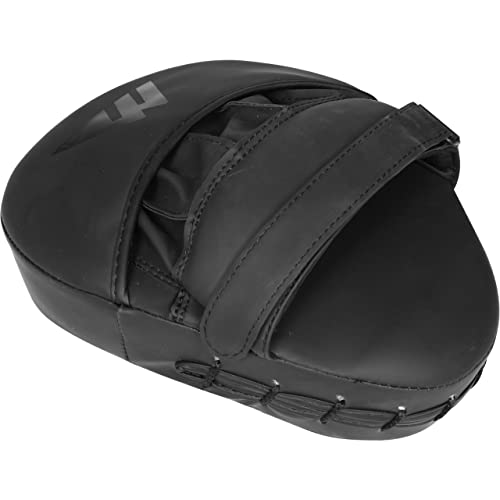 WFX Boxing Pads for Training - Curved Mitts for MMA, Kickboxing, Karate, Sparring & Martial Arts - Matte Black Leather Muay Thai Punching Pads