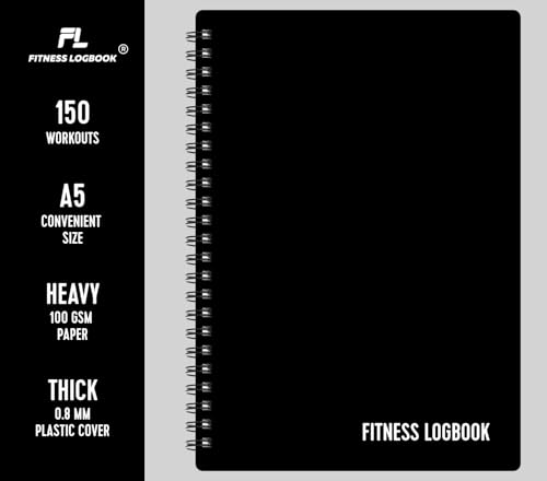 Fitness Logbook (Black) - A5 Undated Workout Journal For Men & Women - Plastic Cover & Thick Paper - Planner Log Book To Track Weight Loss, Muscle Gain, Gym Exercise, Bodybuilding Progress - style: Black Plastic