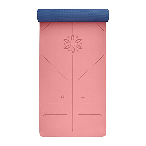 YOGATI® Yoga Mat with Strap with Alignment Lines. Home Workout Mat for Women, Men and Kids. Thick Non Slip Yoga Mat for Pilates and Fitness. Brown, Pink and Purple Yoga Mats - color: Pink
