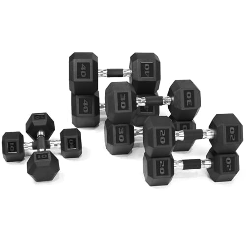 WF Athletic Supply Rubber Encased Hex Dumbbells with Rubber Grip Contoured Handle for Muscle Toning, Strength Building & Full Body Workout - color: t. 200LB Dumbbell Set Only (10LB, 20LB, 30LB, 40LB)