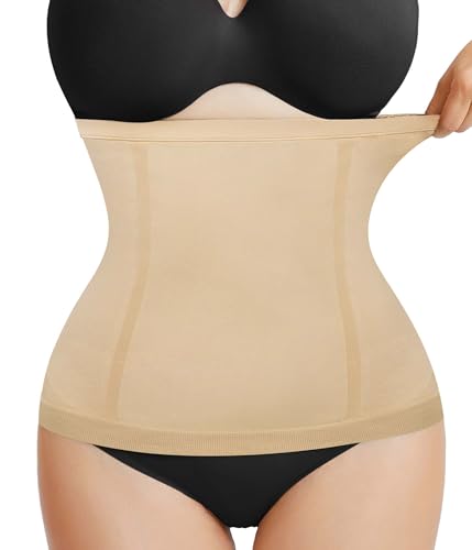 AOSBOEI Waist Trainer Shapewear Tummy Control Waist Cincher Girdle Body Shaper Postpartum Recovery Belt Belly Band Wrap - color: Beige, size: Small-Medium