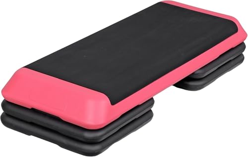 F2C 43 inch Aerobic Exercise Step Platform Adjustable Height Stepper Exercise Workout Step Bench with 4 Risers 4" - 6" - 8" Large Fitness Exercise Stair Step for Home Gym Fitness Training - color: Rose Pink