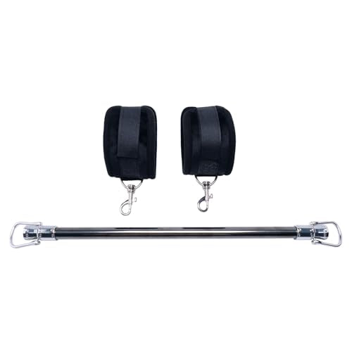 Spreader Bar Stainless Steel Vintage Black Bar with 2pcs Adjustable Straps,Sports Aid Training Fitness Gear Pilates Aid Kit, Home Restore Pilates Indoor Yoga Set - style: Fixed Silver+Black Furry Kit