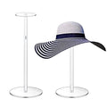 Acrylic Hat Stand and Wig Display Rack, 2pcs 17" Clear Hat Stands, Adjustable Height Hat Holder, Round Barbell Base - size: Round Base