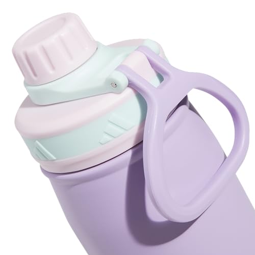 adidas Stainless Steel Metal Water Bottle 20 oz (600 mL) Screw Cap - color: Powder Plum Purple/Clear Pink/Semi Flash Aqua Blue
