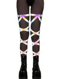Ella Lust Reflective Rave Leg Wrap for Women - Adjustable Holographic Glow Straps Music Party Accessories EDC Concert Outfits - color: Reflective Rainbow