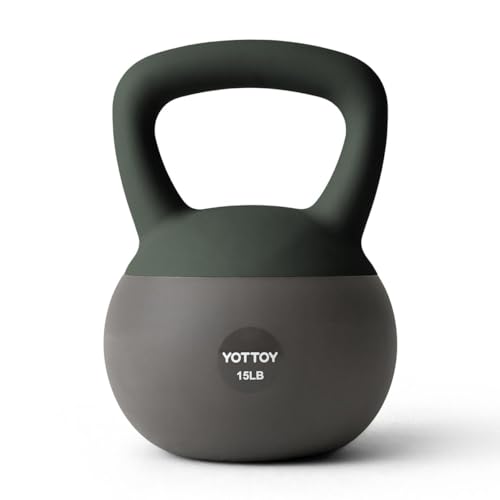YOTTOY Soft Kettlebell, Set for Strength Training Kettlebells & Home Workouts, Soft-Sided Cushioned Base, Wide-Handle - Ideal for Men, Women, & Beginners - color: 15LB-Green