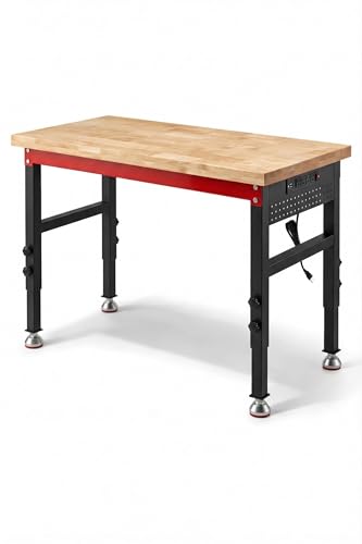 48" Heavy Duty Workbench, 2500 LBS Load Capacity Work Bench with 1.2" Laminated Oak Wood Top & Reinforced Steel Frame, Adjustable Height Work Table for Garage, Workshop, Office, Home (Feet) - size: 48"丨Feet