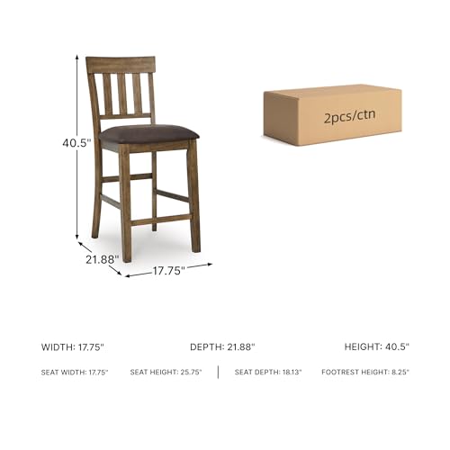 Signature Design by Ashley Wood Counter Height Bar Stools, Set of 2, Brown | Wipeable faux leather seat on sturdy wood frame, Farmhouse style ideal for 35-37 in kitchen islands, Vallister Series - color: Light Brown, style: Barstool