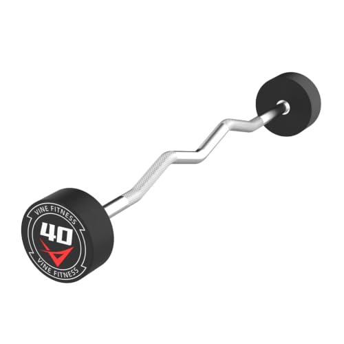 Rubber Coated Fixed Barbell, Pre-Loaded Weights EZ Curl Solid Steel Barbells, Weighted Bar for Weightlifting Exercise, Bodybuilding, Strength Training, Squat Rack & Bench Press - style: 40LB