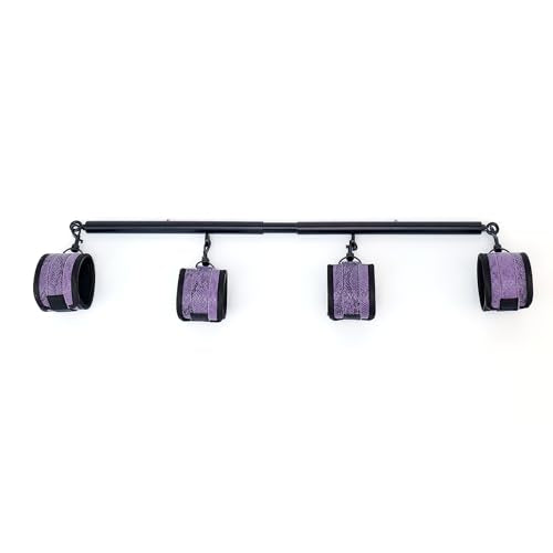 3 in 1 Heavy Duty Stainless Steel Expandable Spreader Bar with 4pcs PU Blue Adjustable Straps,Workout Bar for Home Gym Training Bar,Portable Detachable Pilates Kit - style: Black+Purple Serpentine Kit